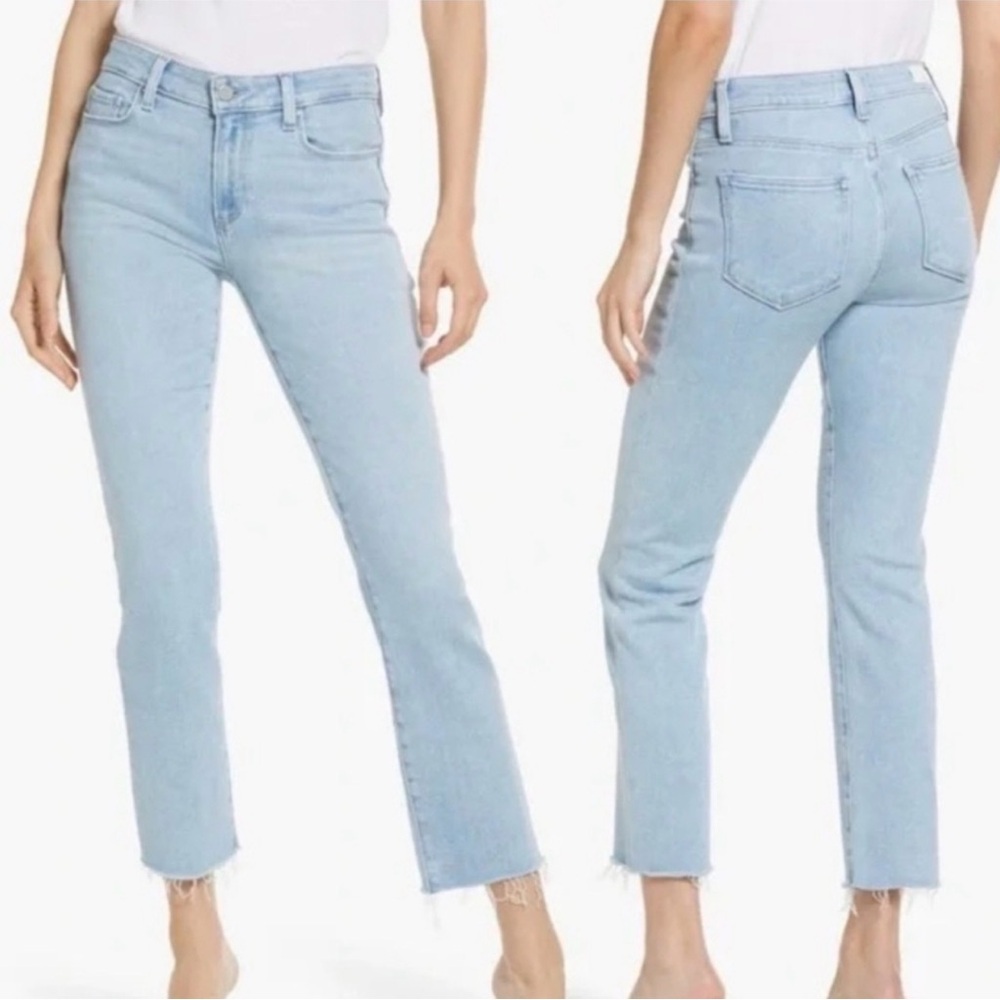 PAIGE Denim Amber Mid Rise Light Wash Raw Hem Ankle Straight Leg Jeans